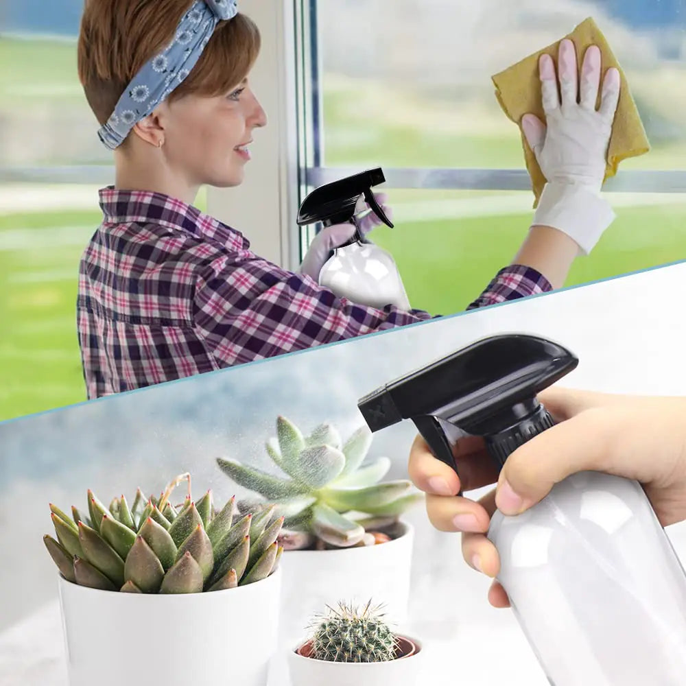 2-Pack Glass Spray Bottles 16 oz with Adjustable Nozzle, Set & Accessories for Cleaning Clear & Refillable