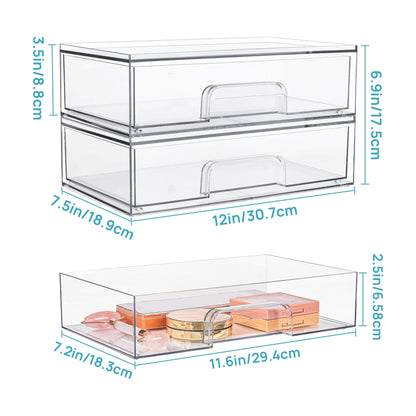 Clear Stackable Drawers for Organizing Plastic Storage Bins for Clothes, Bathroom, Kitchen and Home Storage