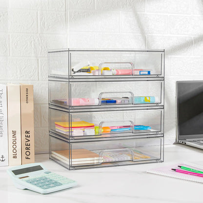 Clear Stackable Drawers for Organizing Plastic Storage Bins for Clothes, Bathroom, Kitchen and Home Storage