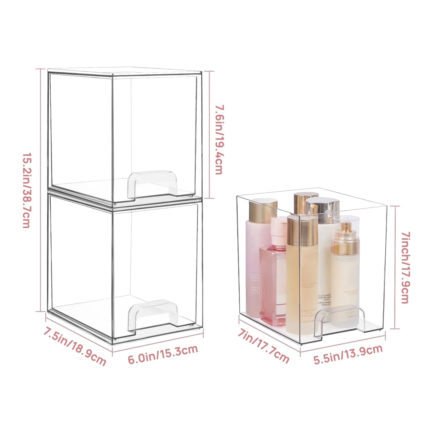 Stackable Acrylic Drawers for Storage, Clear Plastic Storage Bins for Organizing Spaces