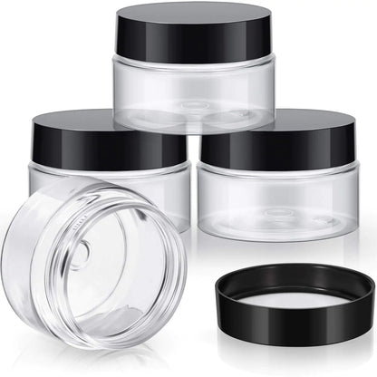 Clear Plastic Jars with Lid for Travel or Cosmetics, 4 Pieces Round Wide-mouth Leak Proof 1 Ounce Black