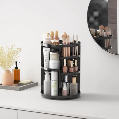 Rotating Makeup Organizer for Vanity, 360 Spinning Cosmetic Organizer with Adjustable Trays, Black