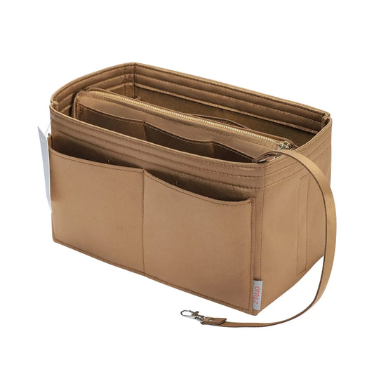 ZTUJO Purse Organizer Insert with Metal Zipper, Handbag & Tote Shaper, Slender Large Silky Brown