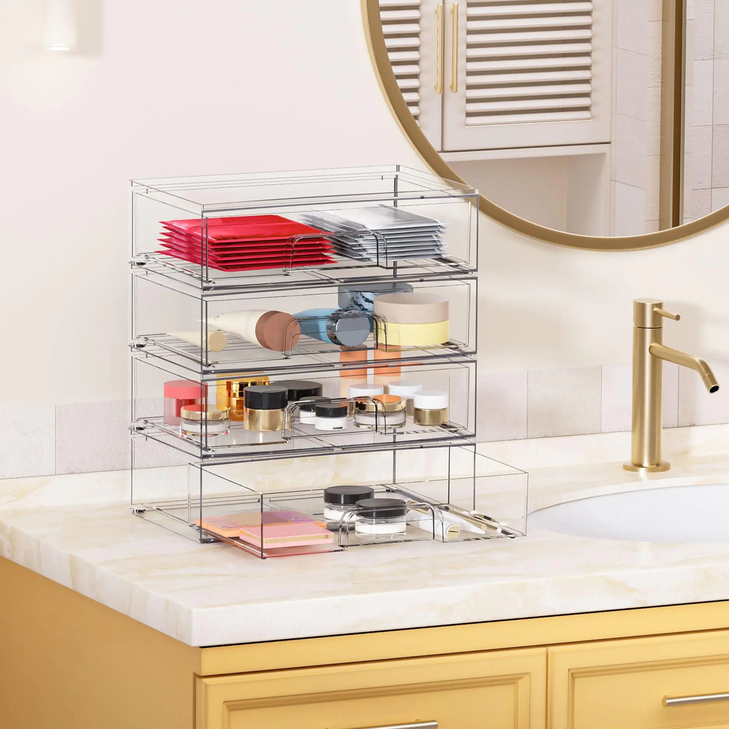 Clear Stackable Drawers for Organizing Plastic Storage Bins for Clothes, Bathroom, Kitchen and Home Storage