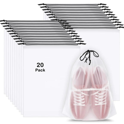 20 Shoe Bags for Travel Packing 15.7" x 11.8", Large Clear Waterproof with Drawstring