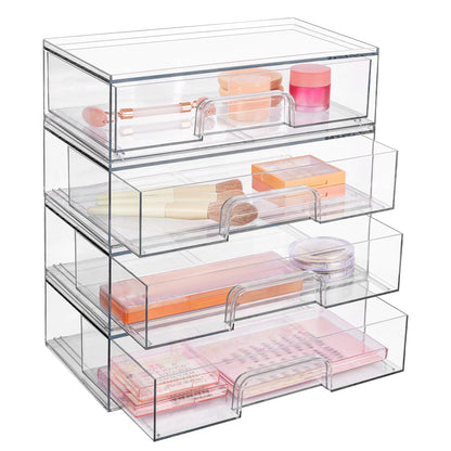 Clear Stackable Drawers for Organizing Plastic Storage Bins for Clothes, Bathroom, Kitchen and Home Storage