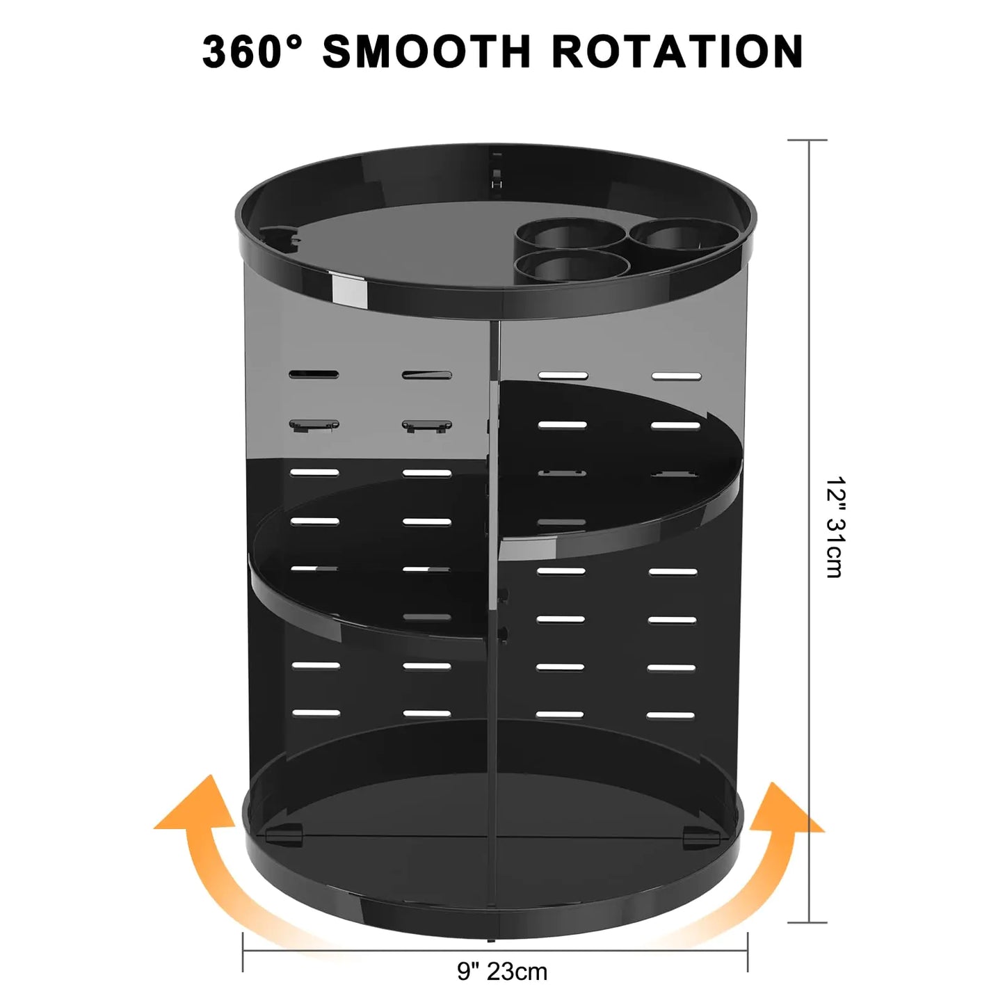 Rotating Makeup Organizer for Vanity, 360 Spinning Cosmetic Organizer with Adjustable Trays, Black