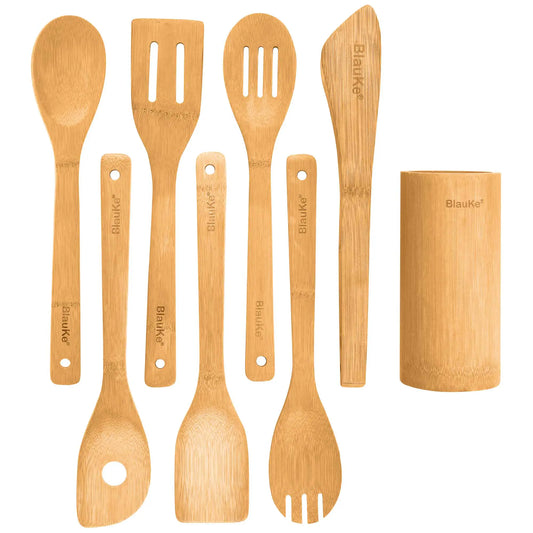 Bamboo Cooking Utensils Kitchen Tools, Complete 8-Piece Set