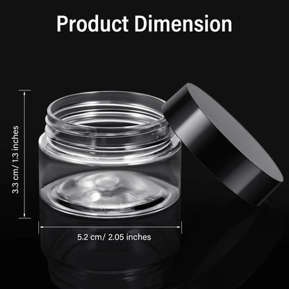 Clear Plastic Jars with Lid for Travel or Cosmetics, 4 Pieces Round Wide-mouth Leak Proof 1 Ounce Black